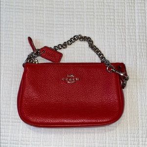 Coach red clutch with silver chain